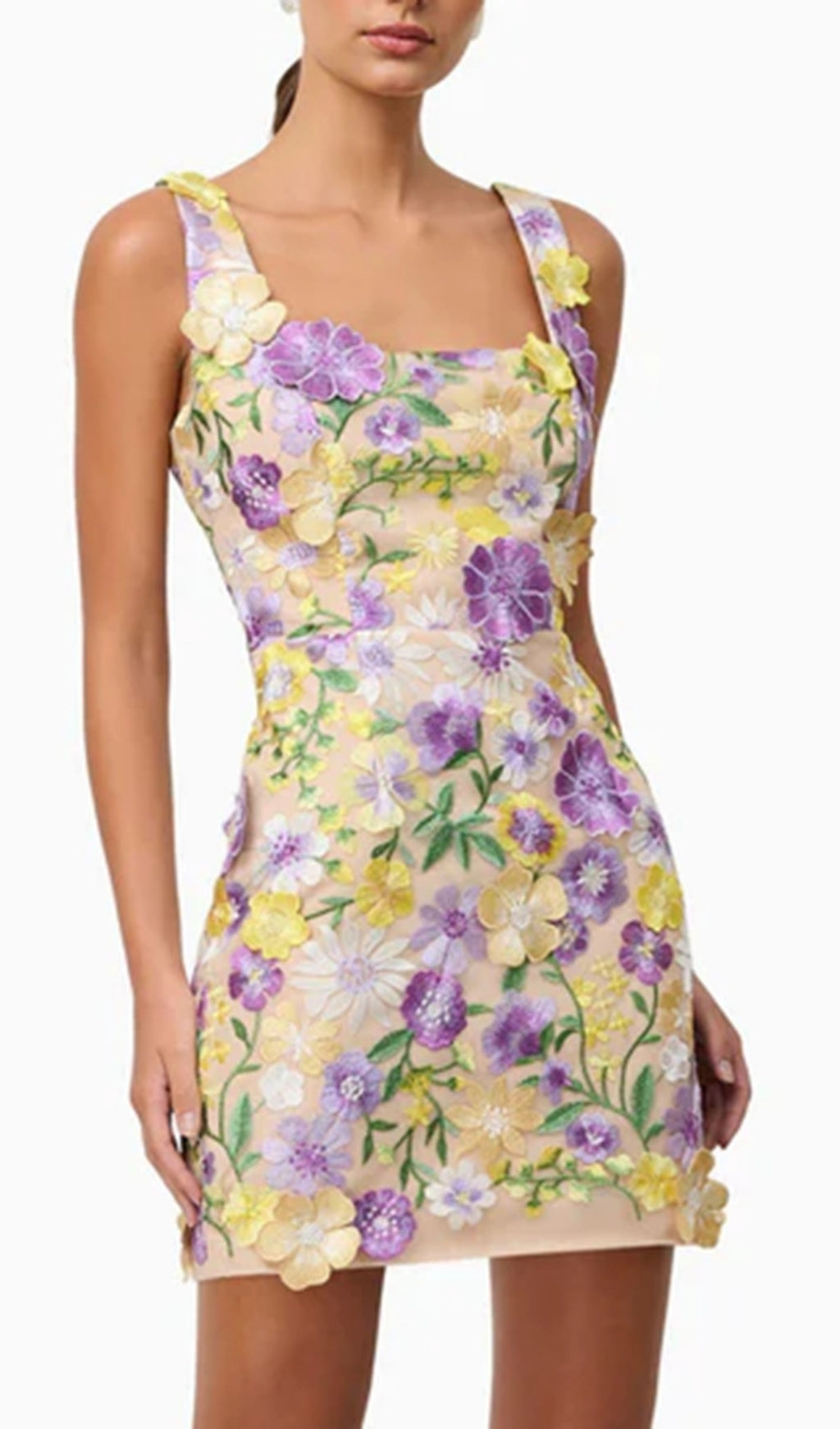 Fyodor Blush Bloom Floral Embroidery Strappy Mini Dress