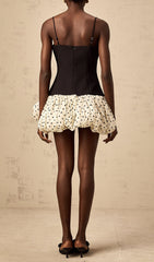 Davina Glamorous Black & Polka Dot Mini Dress with Sparkle Bows