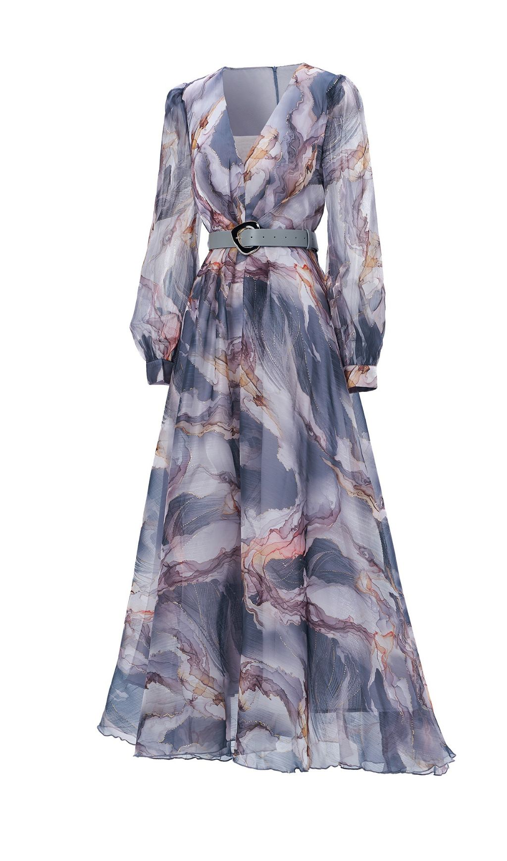 Feryal Artistic Marble Print Long Sleeve Maxi Dress