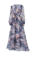 Feryal Artistic Marble Print Long Sleeve Maxi Dress
