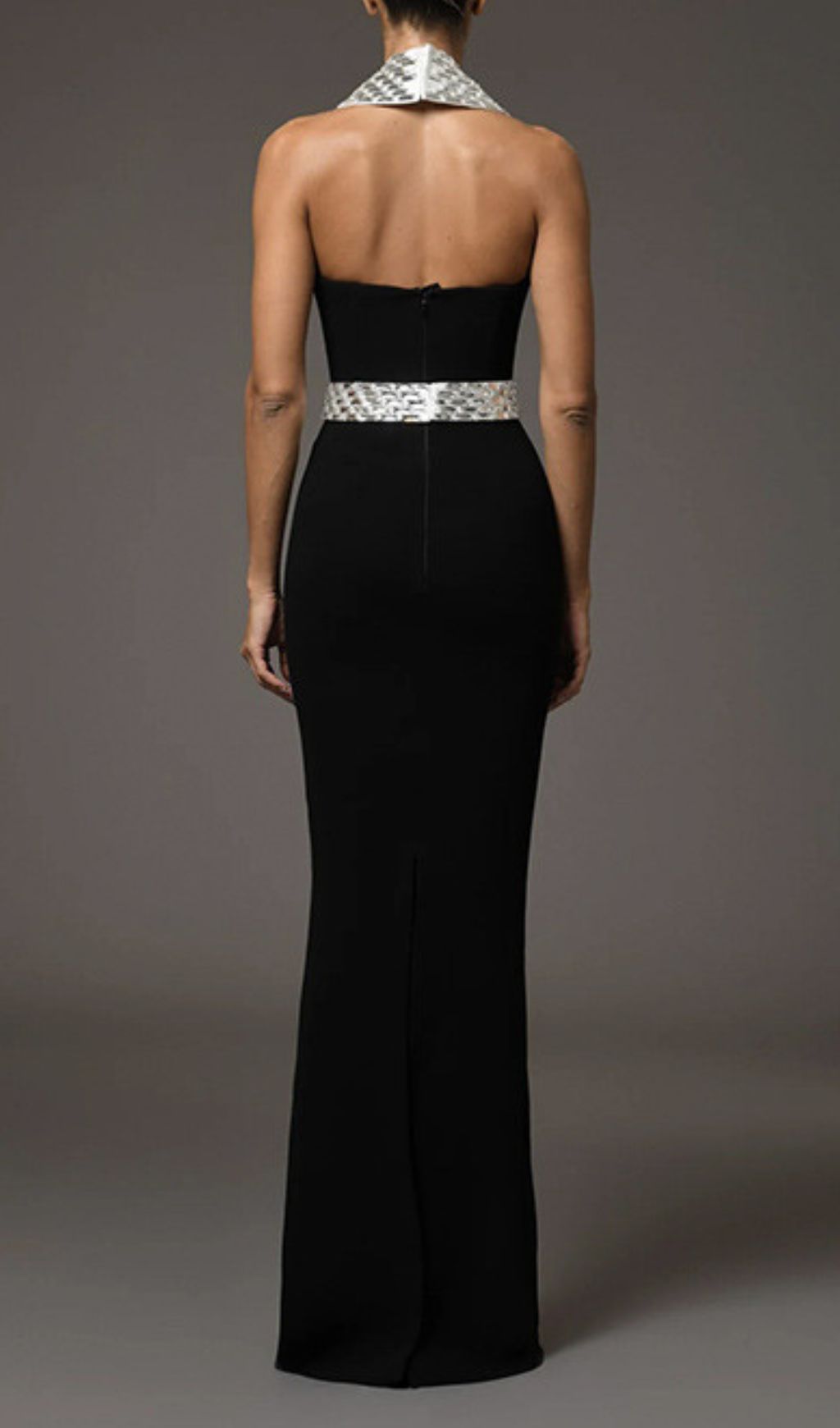 Jaide Black Crystal Halter Maxi Gown