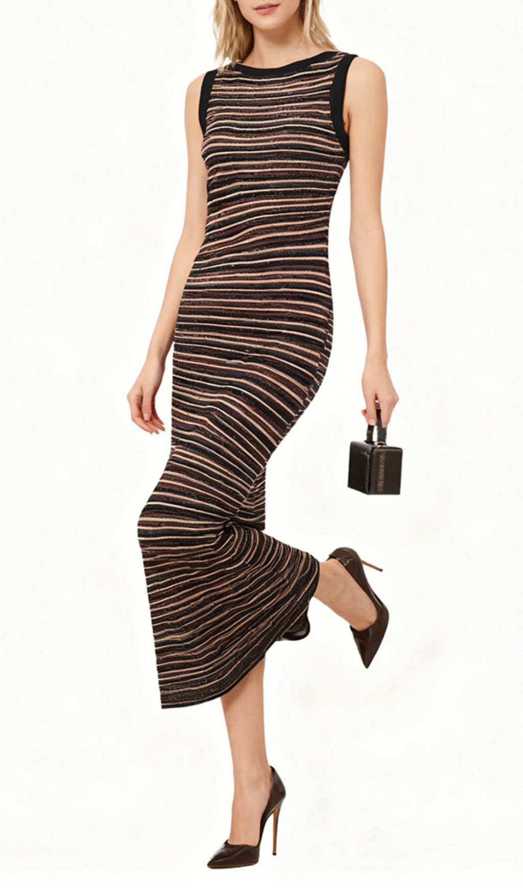 Jamaica Coffee Striped Knit Maxi Dress
