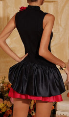 Eliette Black & Red Rose Embellished Mini Dress