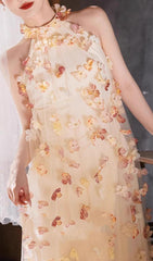 Ethereal Blossom Halter Mesh Maxi Dress