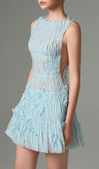Darda Chic Blue Floral Lace Sequin Mini Dress for Women
