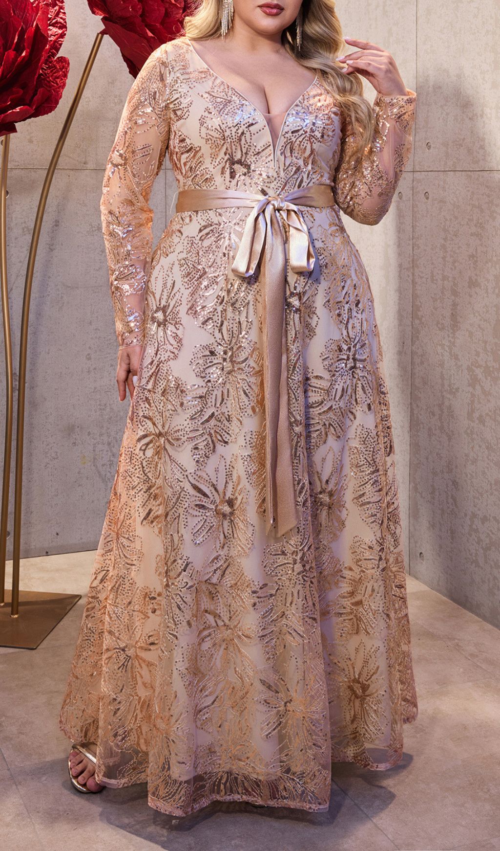 Ioanna Dazzling Rose Gold Sequin Plus Size Maxi Dress