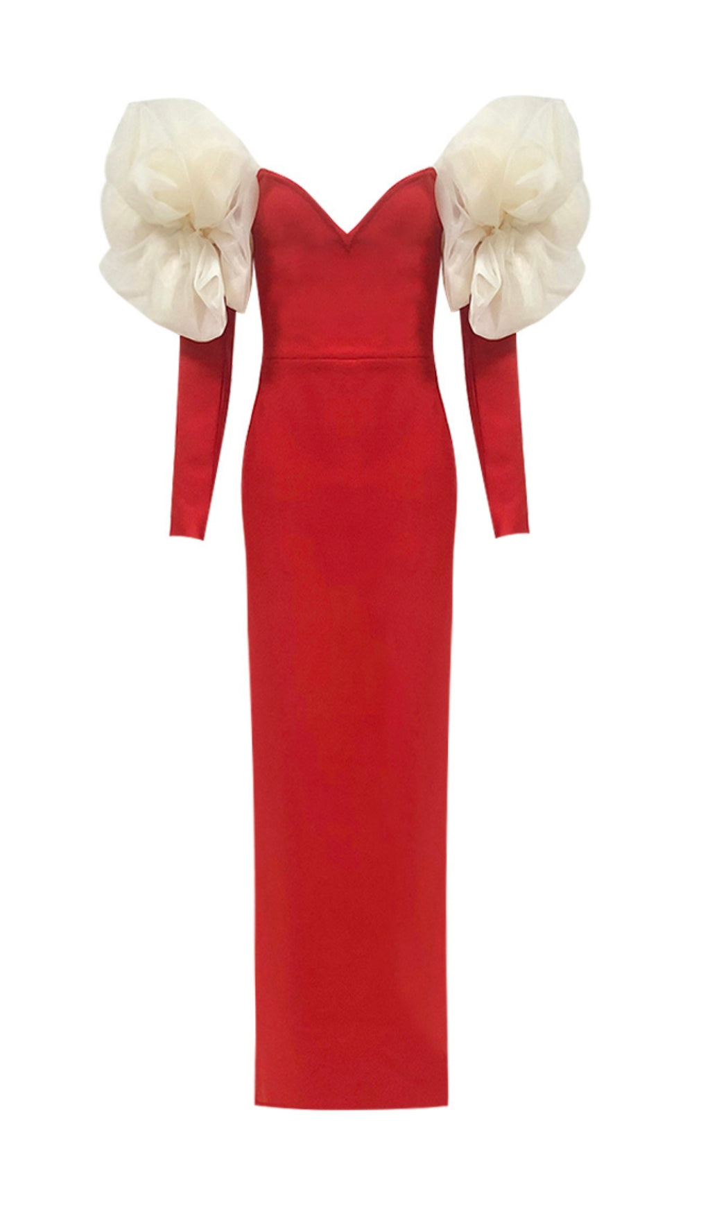 Cezary Red Sculptural Ruffle Off-Shoulder Maxi Gown
