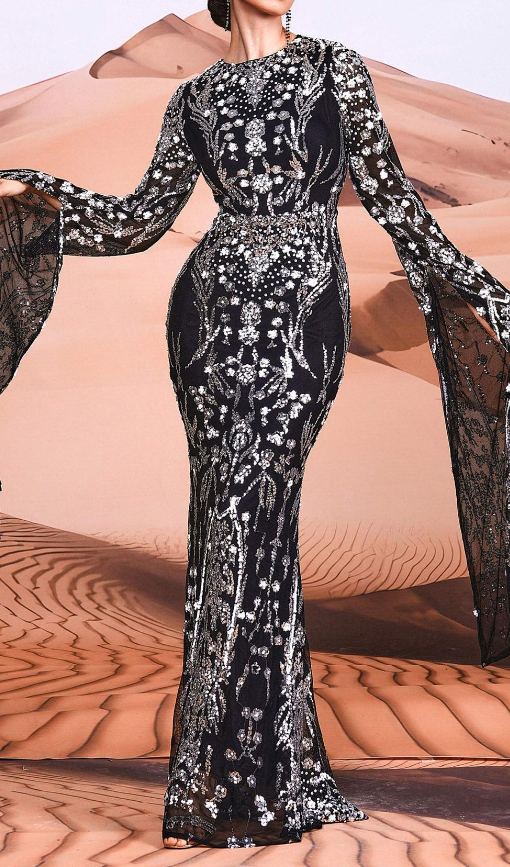 Luxurious Black & Silver Sequin Maxi Dress
