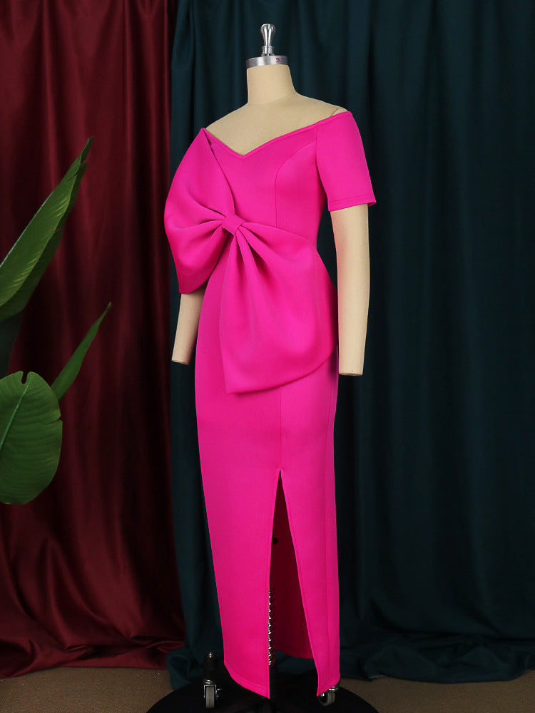 🔥 Turn Heads! Ambrosine Pink Bow-Knot Midi Dress