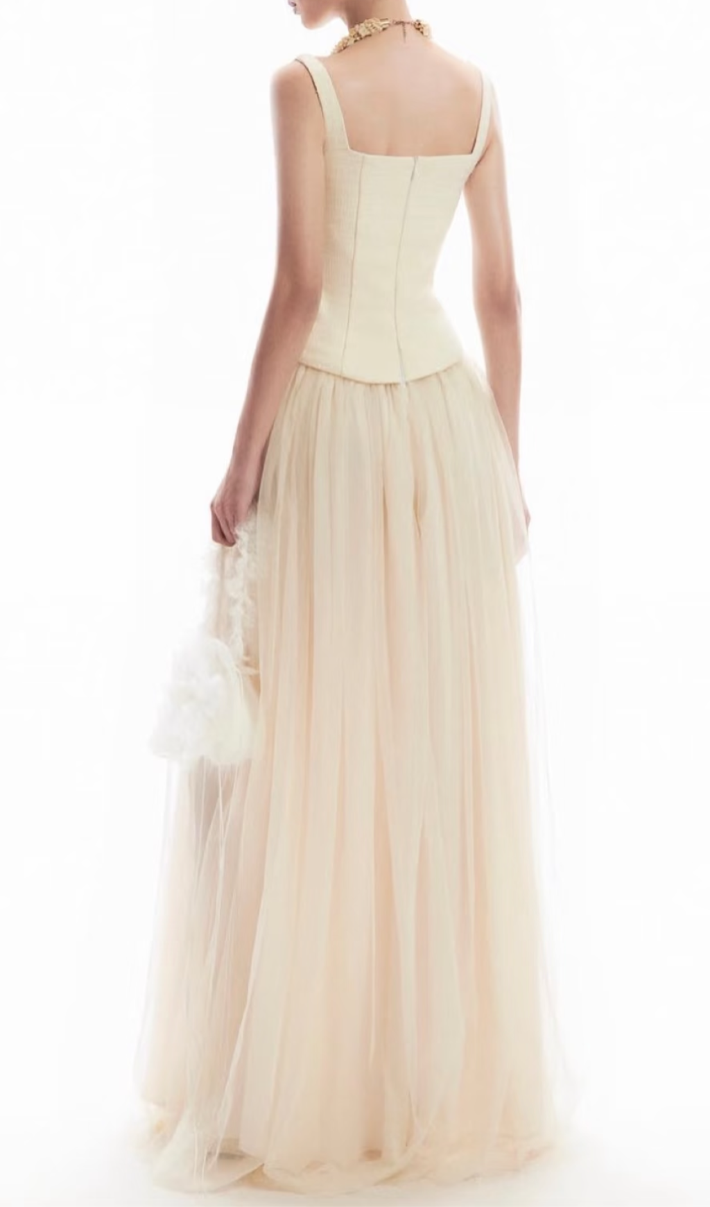 Gallia Ivory Strappy Mesh Maxi Gown