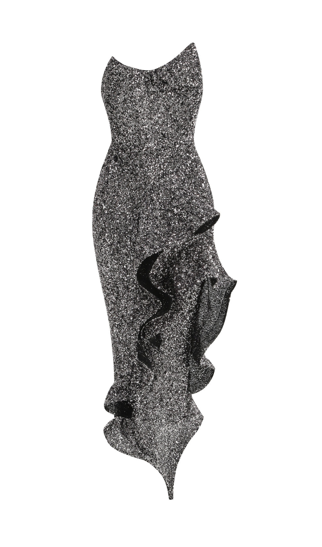 Dazzling Douce Strapless Sequin Ruffle Maxi Dress