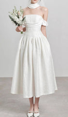 Jela Elegant White Corset Off-Shoulder Midi Dress with Pockets