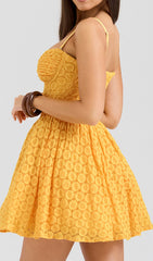 Diantha Vibrant Yellow Lace Corset Mini Dress