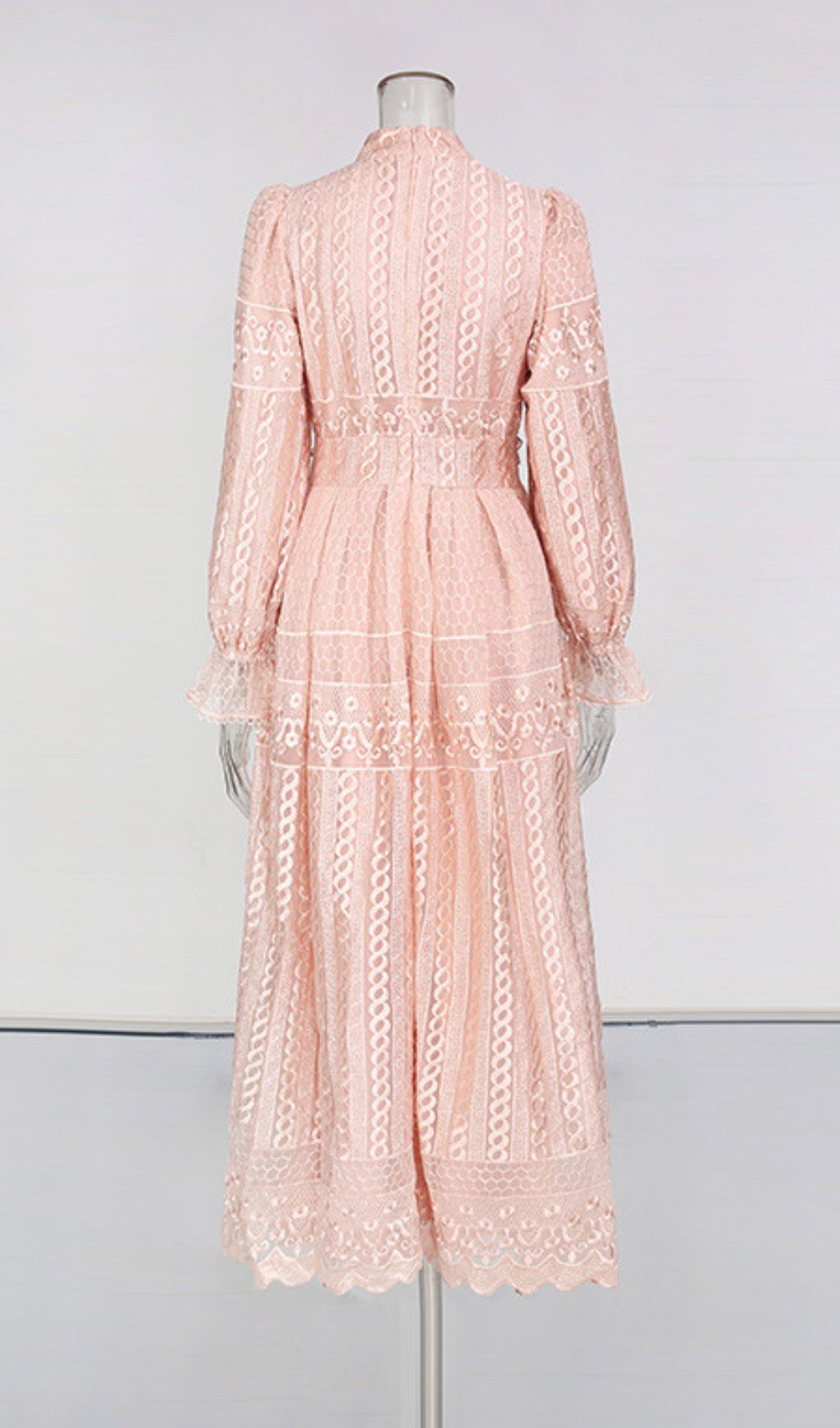 Ivah Romantic Blush Pink Floral Lace Midi Dress