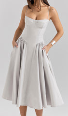 Dextra Grey Strappy Bustier Midi Dress