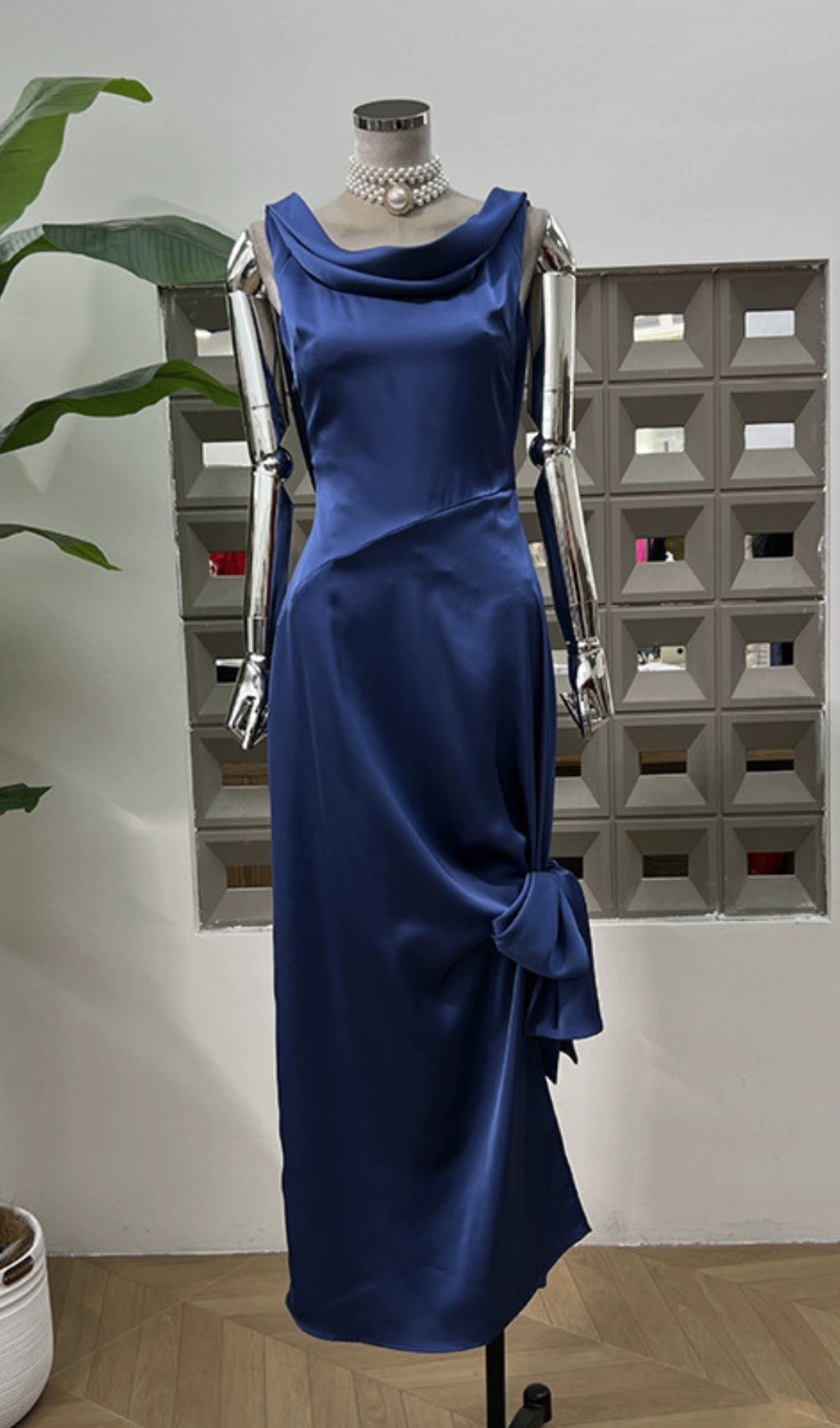 Haruki Luxe Satin Cowl Neck Backless Maxi Gown