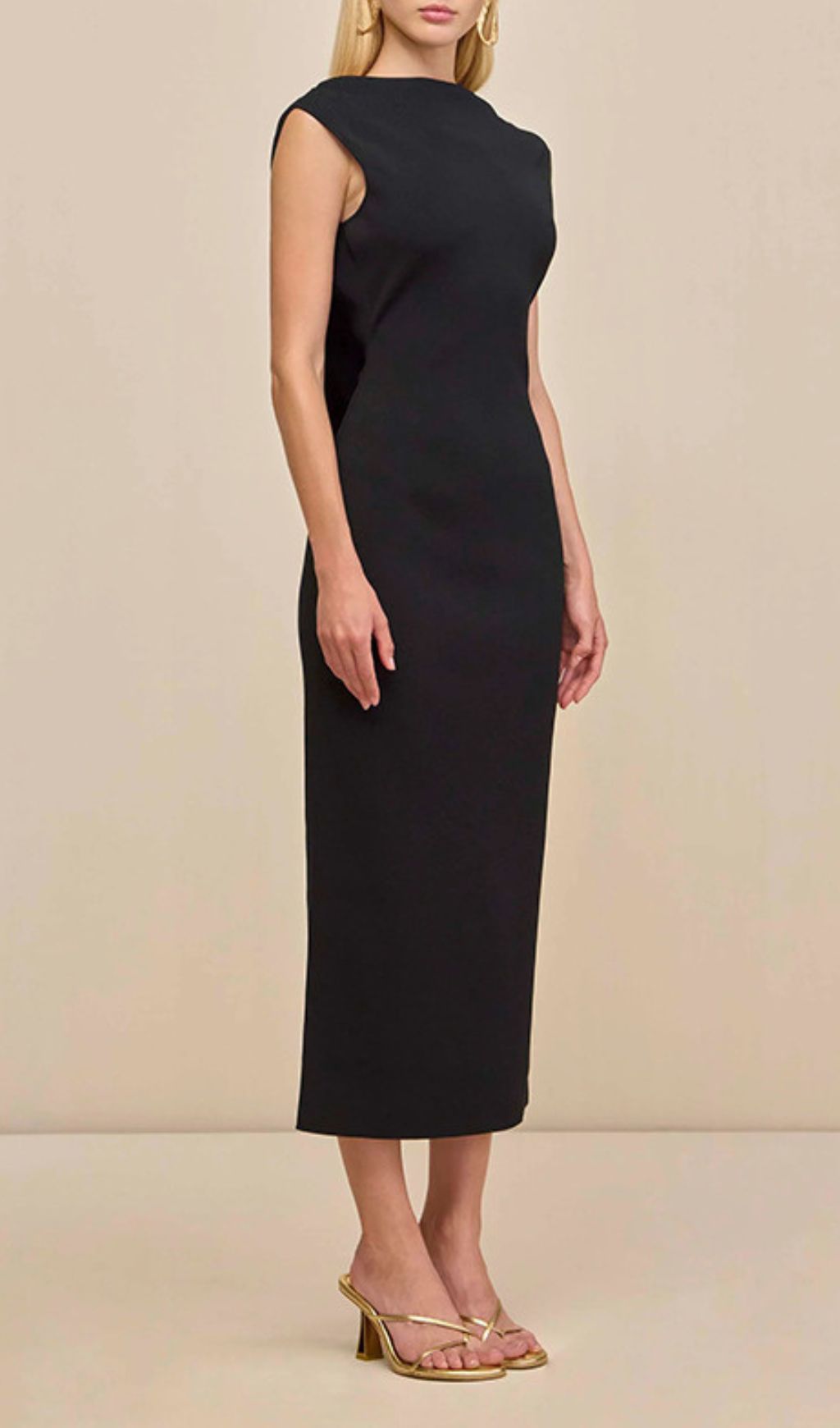 Ida Black Backless Midi Dress with Gold Embellishments