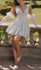 Bernie Blue Floral V-Neck Mini Dress
