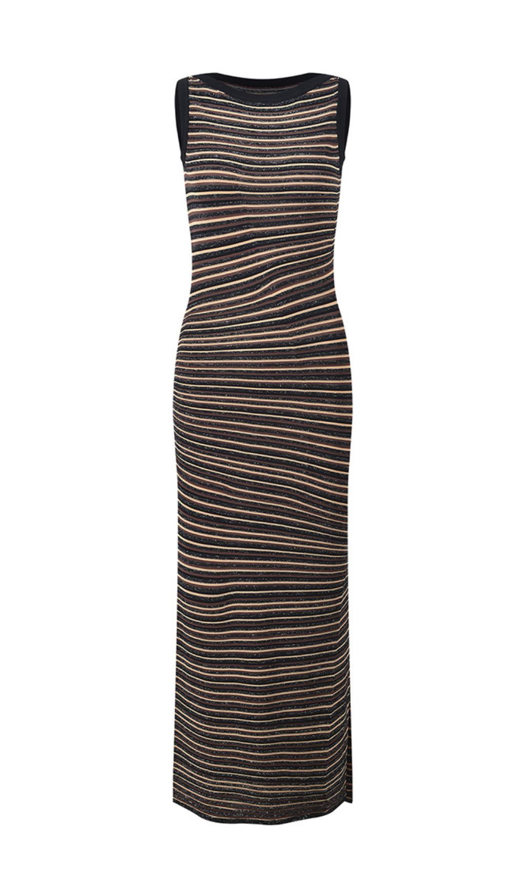 Jamaica Coffee Striped Knit Maxi Dress