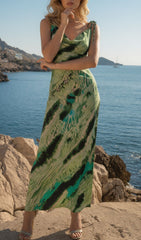 Jaffer Women's Green & Teal Abstract Print Cowl Neck Maxi Dress