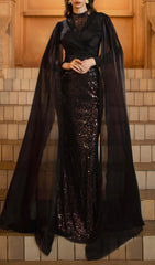 Folami Dazzling Sequin & Illusion Mesh Maxi Dress
