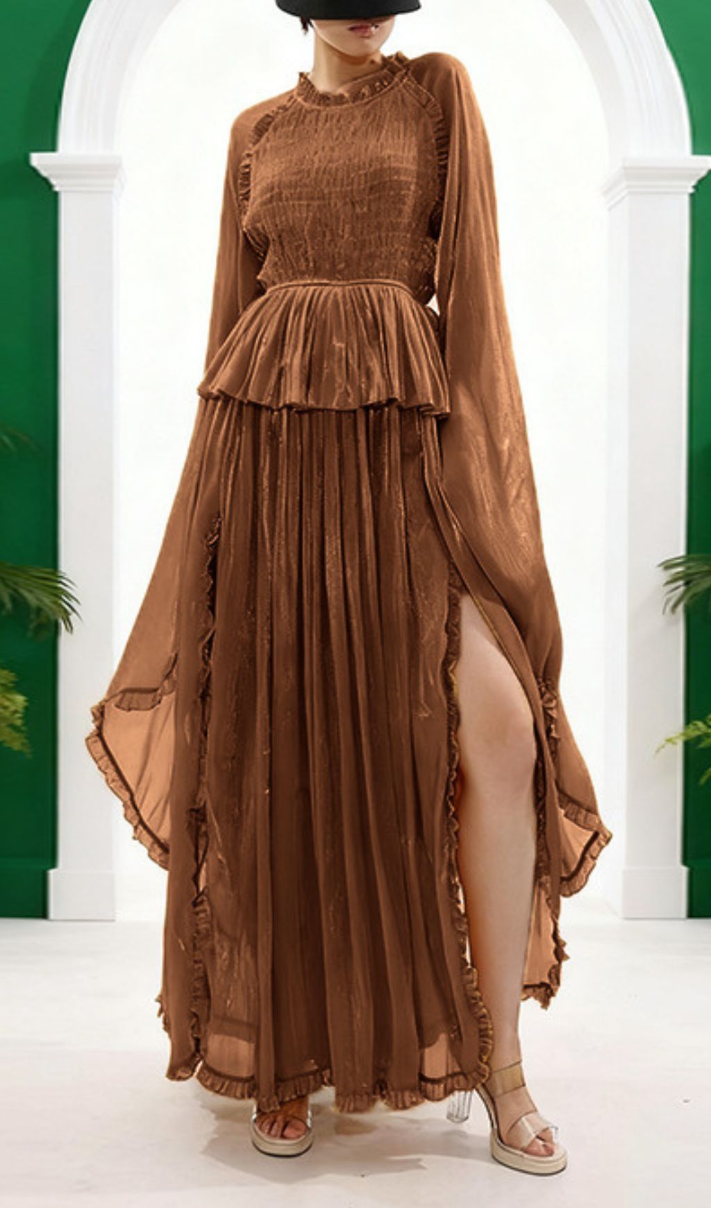 Holle Golden Pleated Maxi Dress for Women