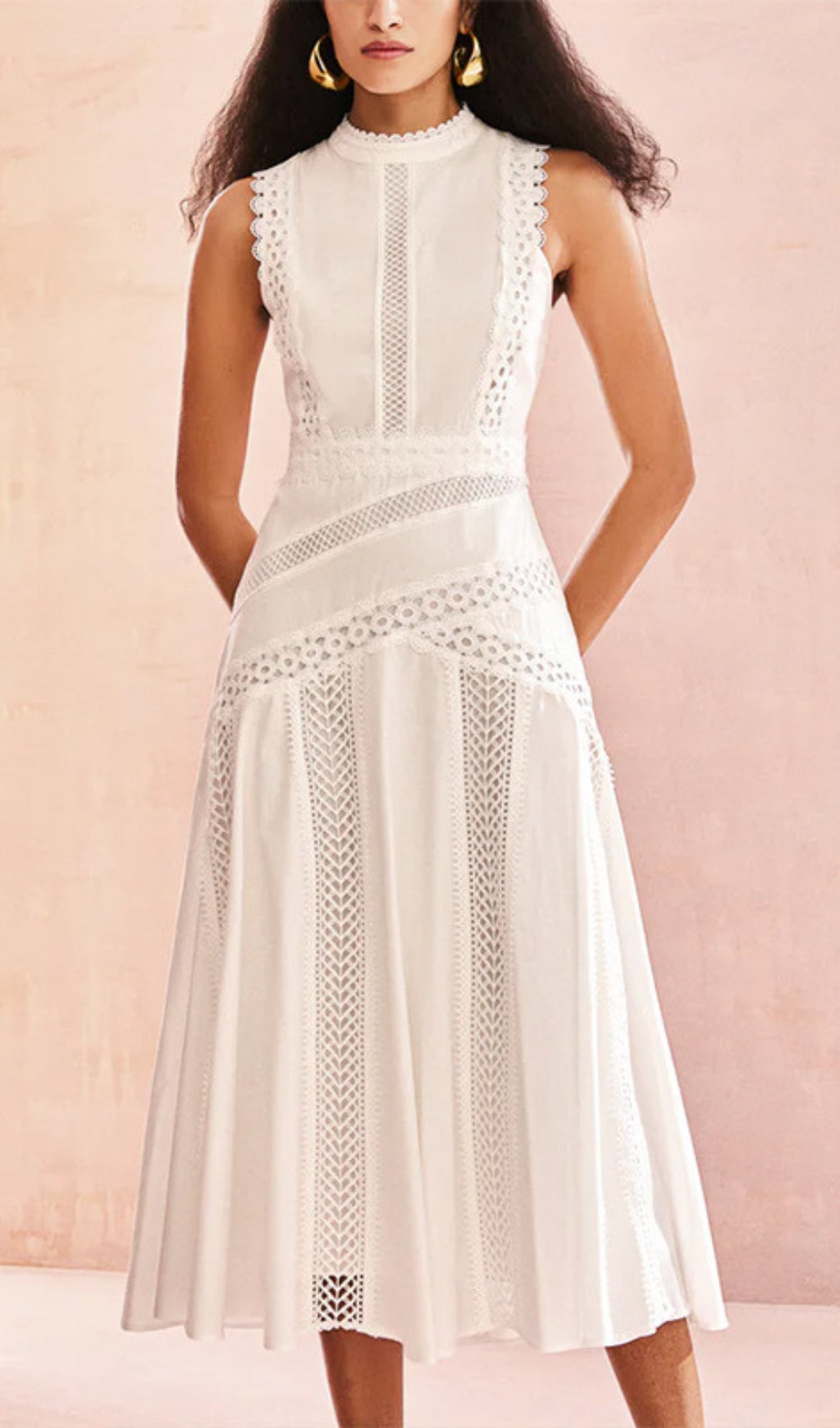 Darlene Periwinkle Lace & Eyelet Sleeveless Midi Dress