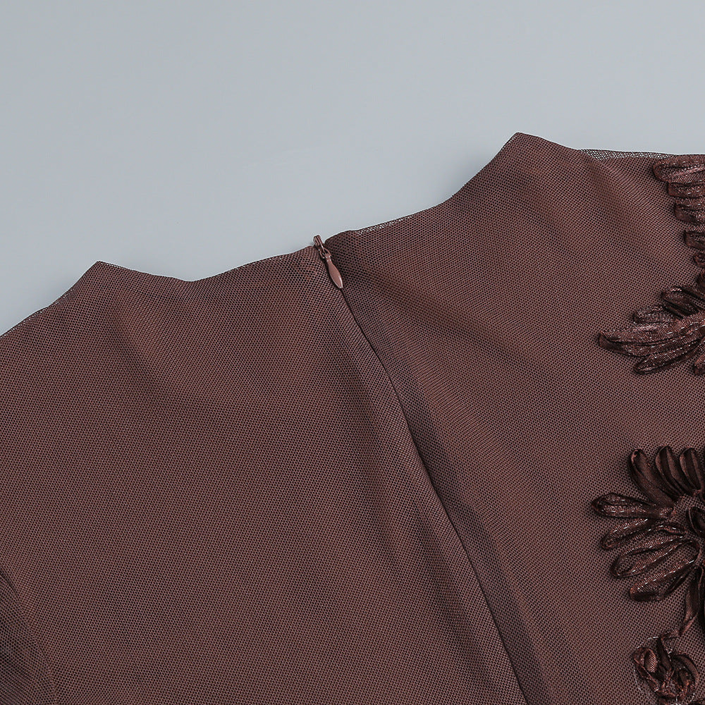 Jovan Coffee Flower Long Sleeve Mini Dress