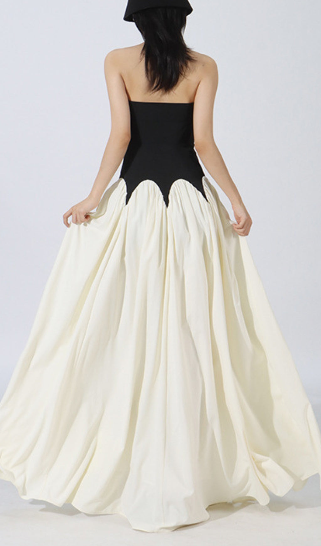 Dustie Elegant Black & Cream Strapless Maxi Dress