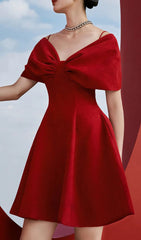 Chic Red Off-Shoulder Bow A-Line Mini Dress