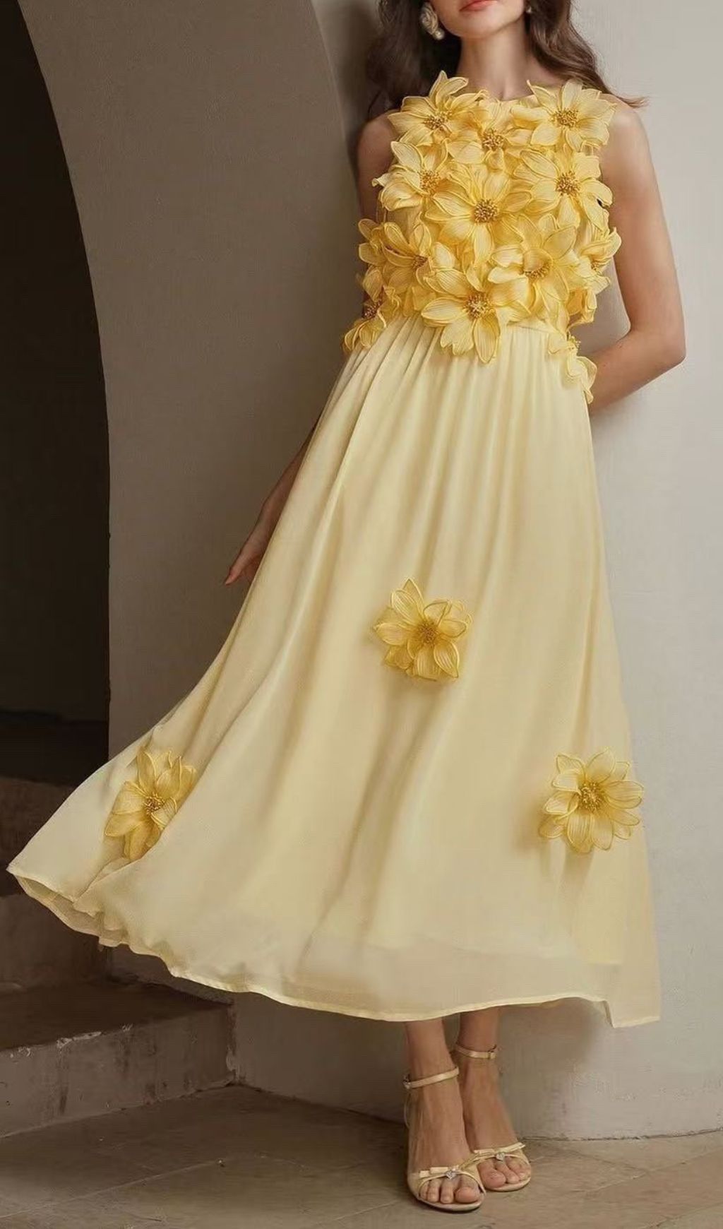 Garo Enchanting 3D Floral Midi Dress