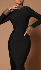 Bambina Black Embellished Mock Neck Open Back Maxi Dress