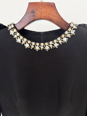 Hallie Crystal & Ruffle Sleeve Black Midi Dress