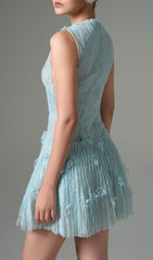 Darda Chic Blue Floral Lace Sequin Mini Dress for Women