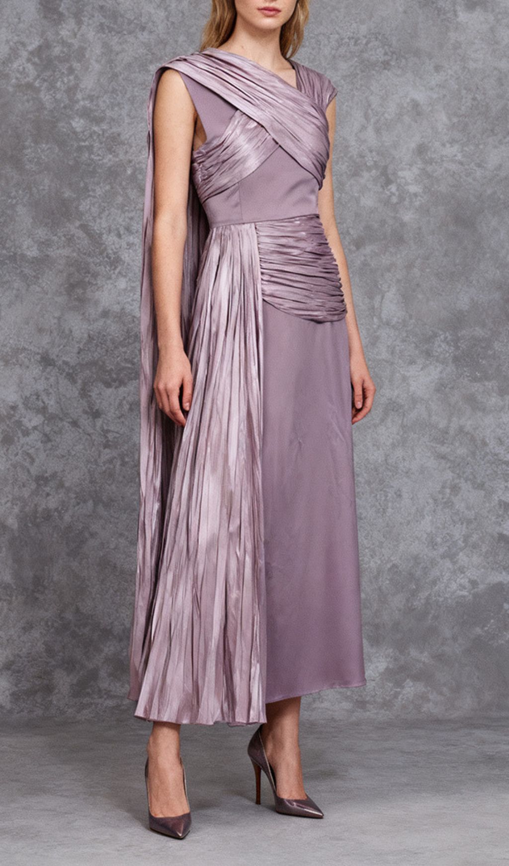 Ihsan Luxurious Mauve Ruched & Draped Maxi Dress