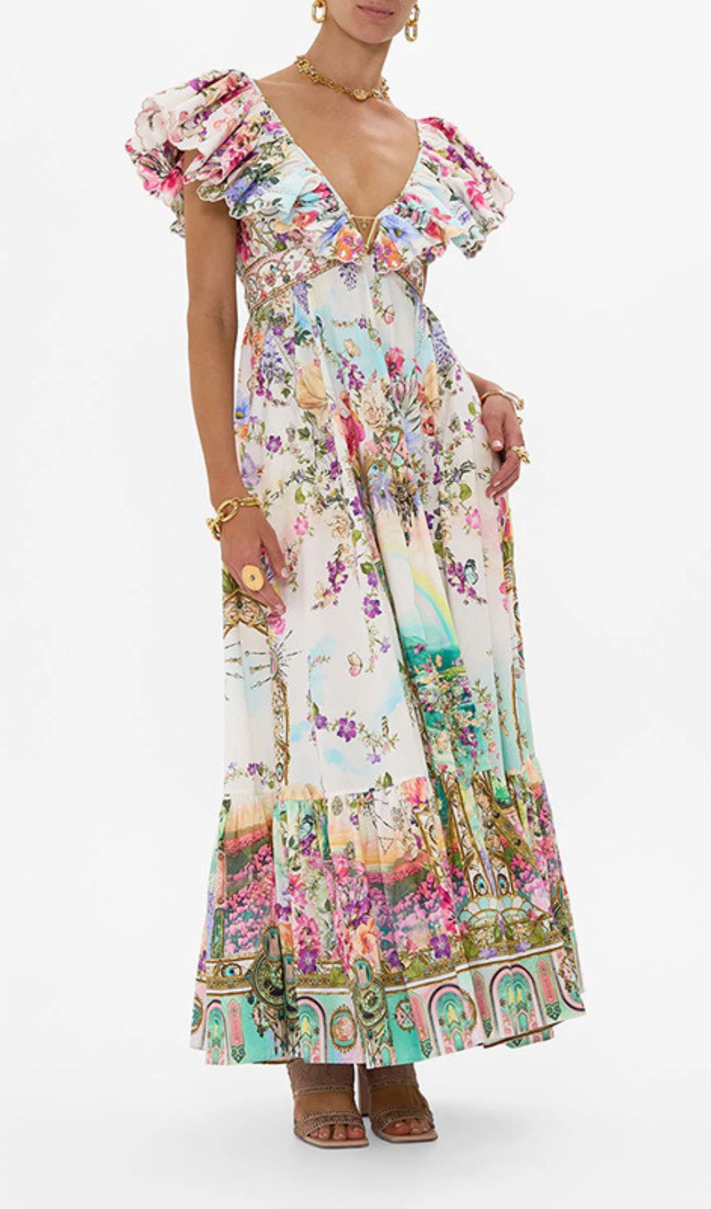 Girija Enchanting Floral Deep V-Neck Maxi Dress