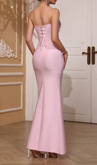 Glamorous Gordy Blush Pink Beaded Strapless Mermaid Bandage Gown