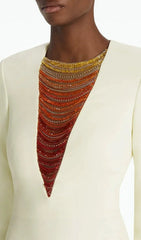 Eusebia Ivory Beaded Plunge Neck Long Sleeve Maxi Dress