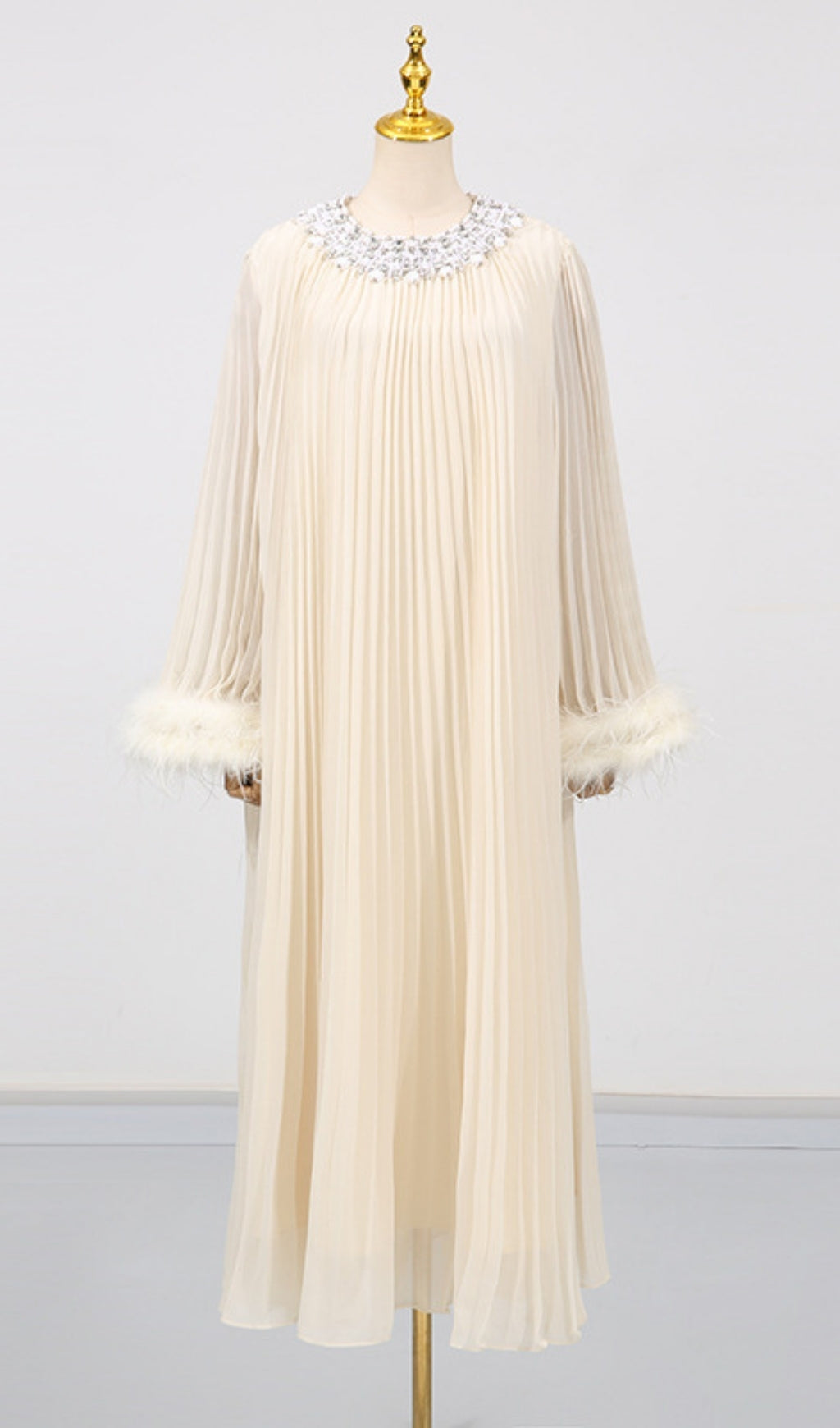 Felipe Mint Green Embellished Maxi Gown with Feather Cuffs