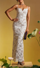 Avihu Elegant White Floral Lace Maxi Dress