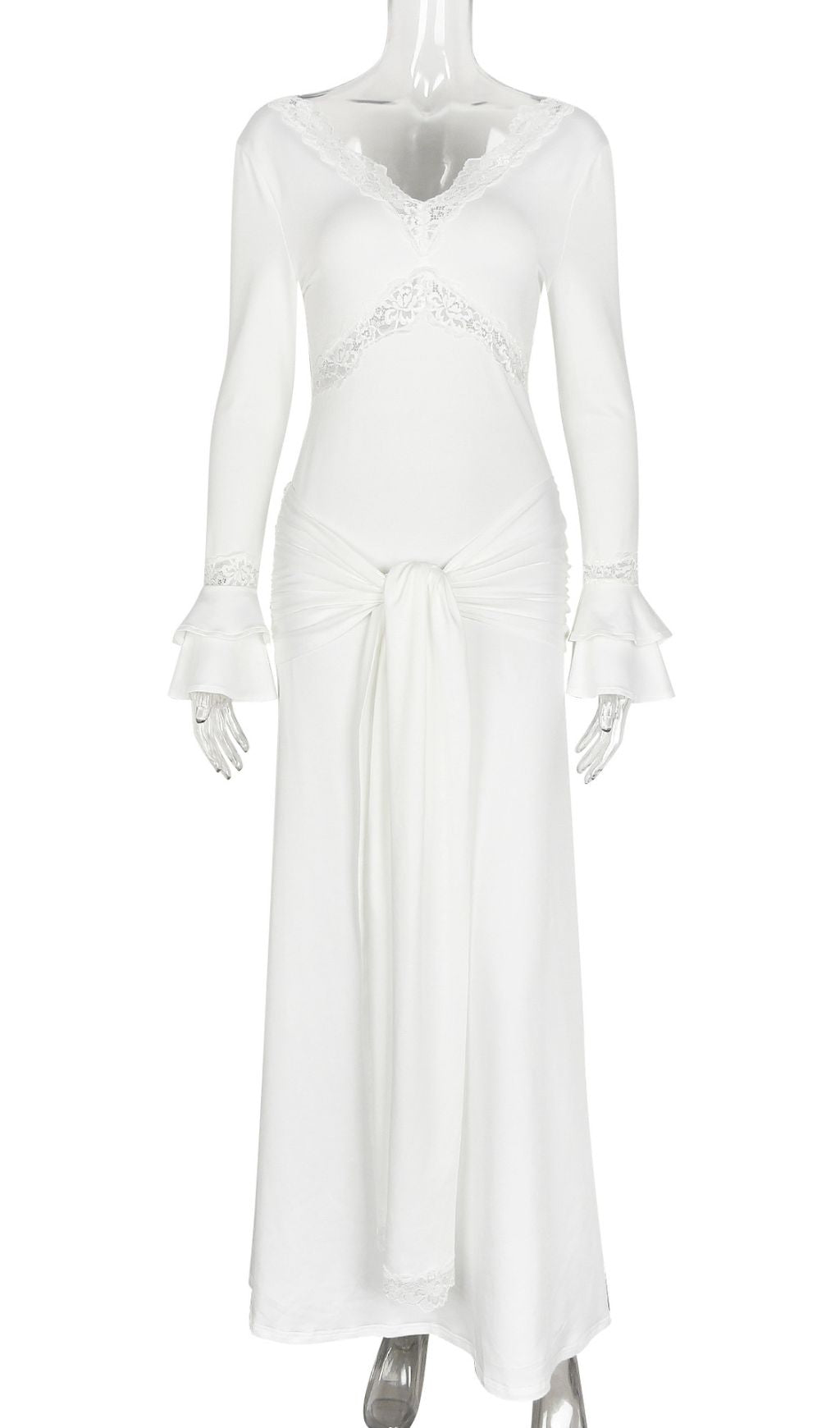 Akeelah Graceful Lace-Trimmed Flare Sleeve Maxi Dress