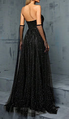 Darya Starry Night Black Sequin Slit Maxi Gown