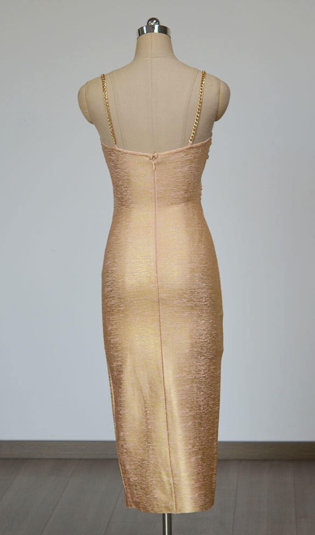 Ivie Gold Shimmer Cutout Embellished Midi Dress