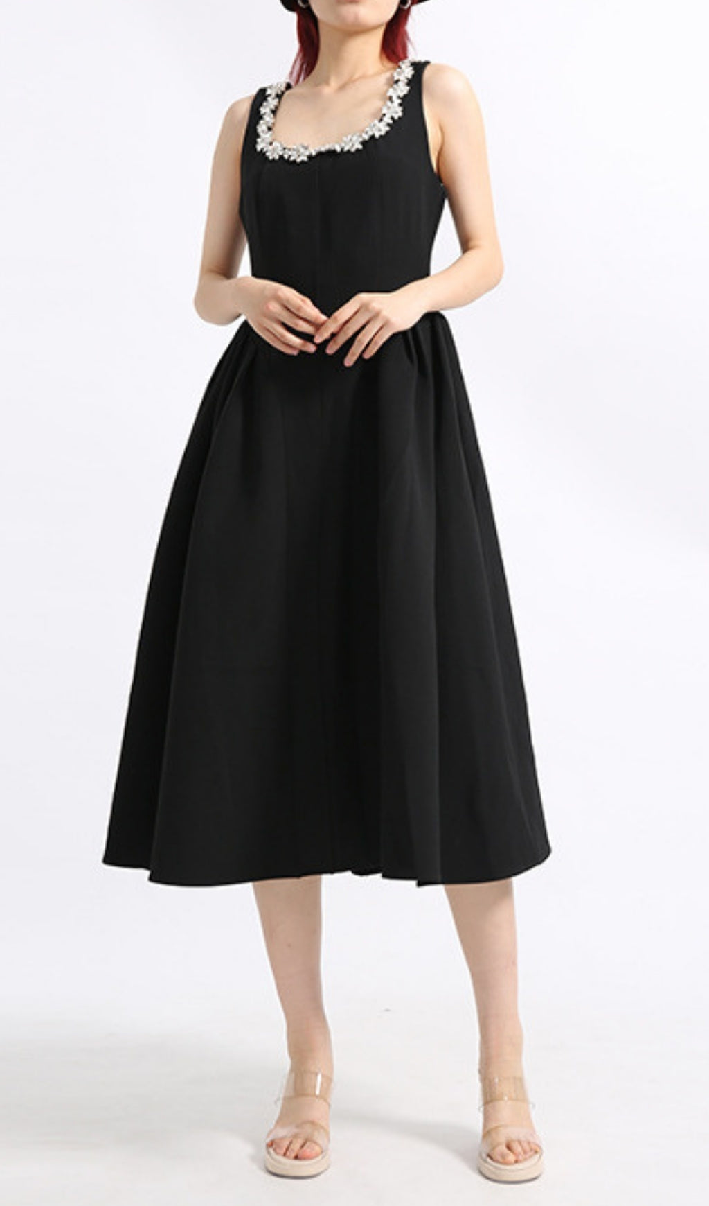 Eylül Crystal Embellished Black Midi Dress for Women