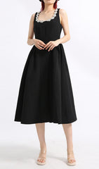 Eylül Crystal Embellished Black Midi Dress for Women