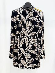 Chaha Glamorous Redcurrant Print Velvet Mini Dress with Gold Shoulder Accents