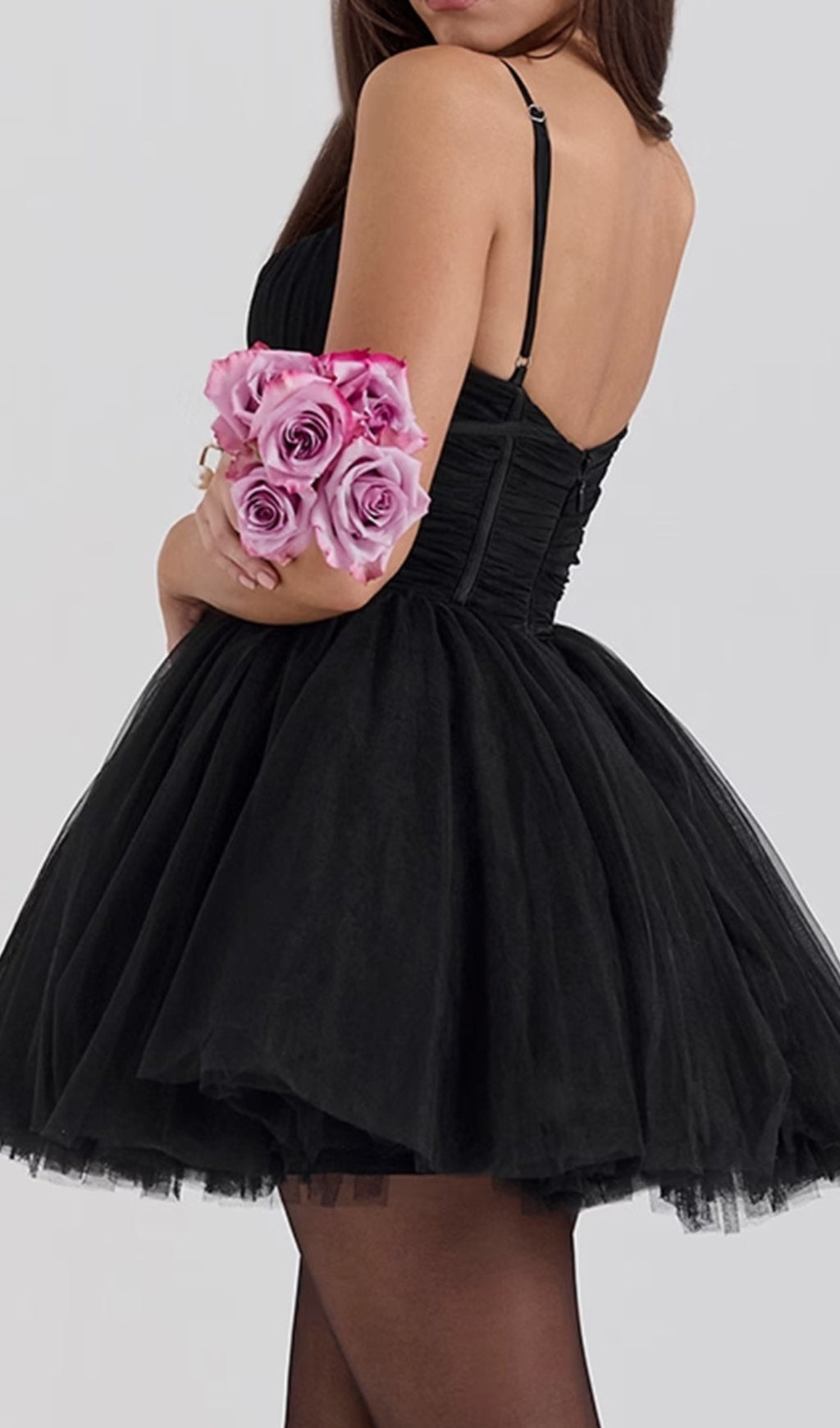 Diellza Black Tulle Mesh Mini Dress