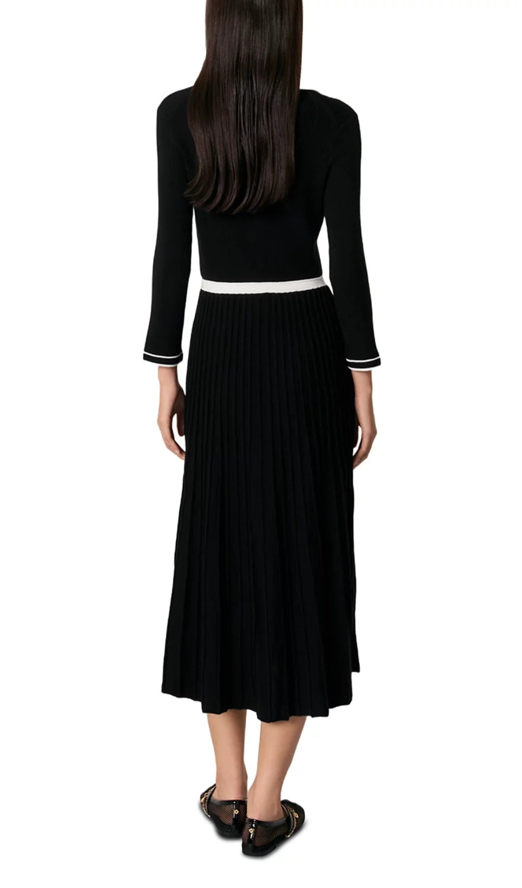 Redouane Elegant Black & White Knit Shirt Dress