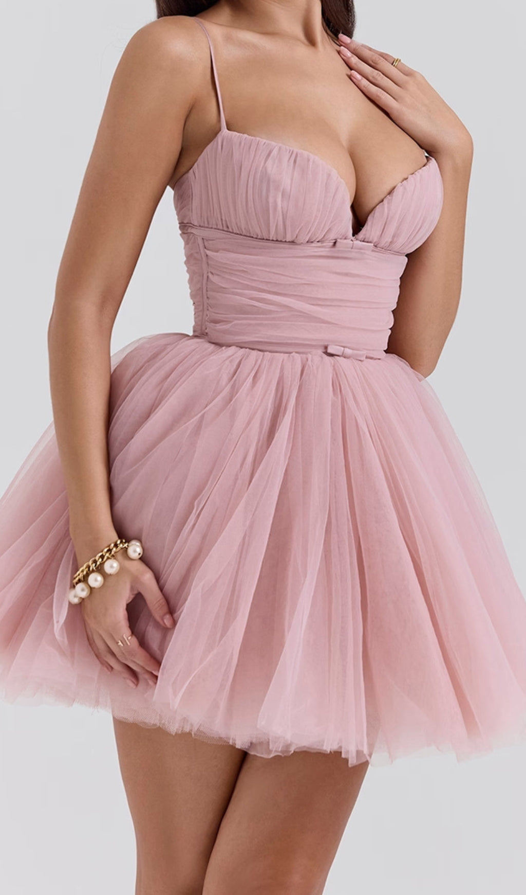 Diellza Blush Pink Tulle Mini Dress