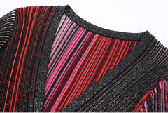 Giada Multi-Color Metallic Stripe V-Neck Long Sleeve Maxi Dress